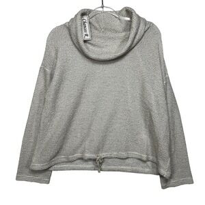 Chances R Cowl Neck Sweater Womens L Grey NEW Textured Knit Drawstring